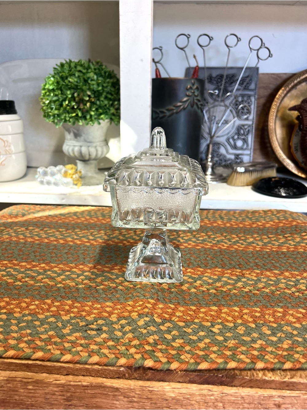 Vintage small glass compote clear glass decor